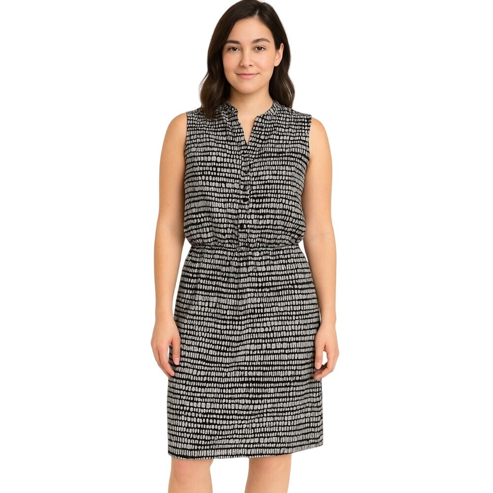 Merona Womens XS Black White Geometric Print Sleeveless Button Up‎ Shirt Dress